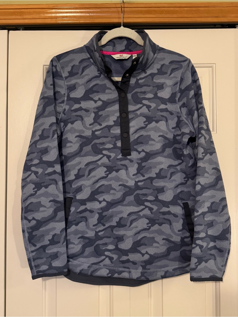 Vineyard Vines Blue Camo 1/2 Snap Up Pullover Womens Long Sleeve Medium